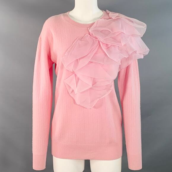 SIES MARJAN Size XS Pink Wool Blend Knit Ruffled Crew Neck Pullover - Picture 1 of 11